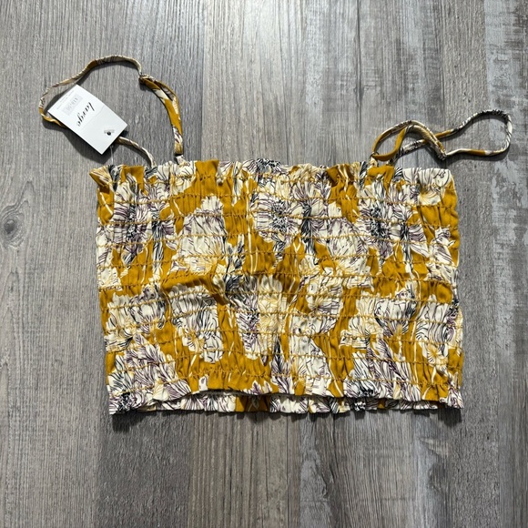 Vibrant Yellow and White Smocked Crop Camisole tube top summer lightweight - Picture 4 of 5